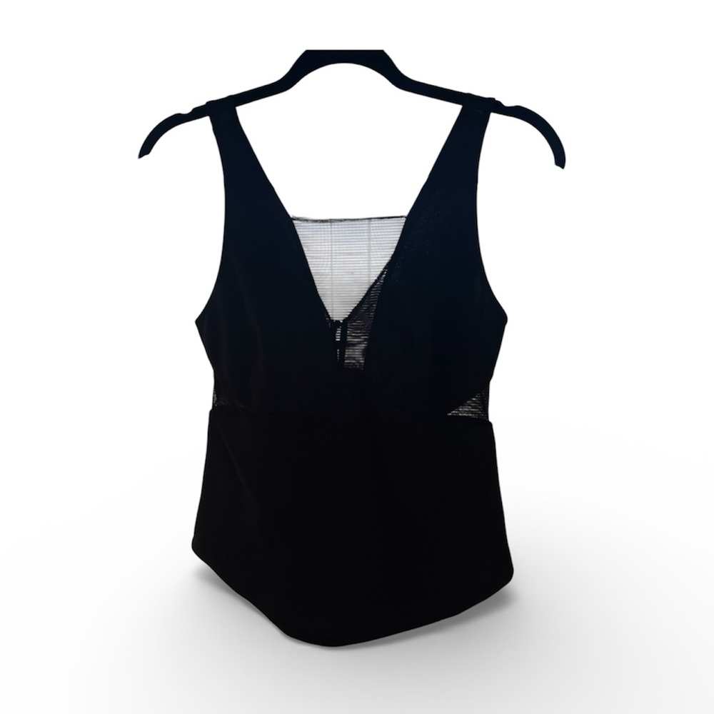Black V-Neck Mesh Cutout Top by Free People